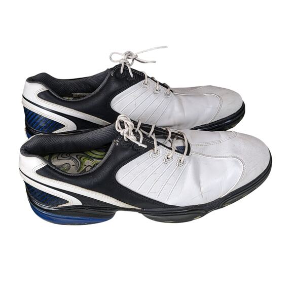 FootJoy Golf Shoes Mens 10.5M White Black Leather Spiked Cleats Flex Zone 53139 main image 10